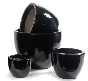 M-Collections Egg Bloempot ⌀31cm h35cm Zwart - afbeelding 1
