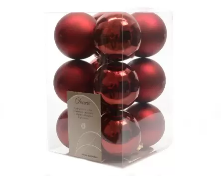 Kerstbal Plastic Glans-Mat 12 stuks ossenbloed 60mm