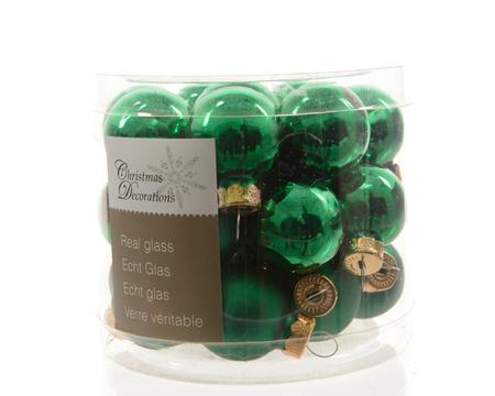 24 Kerstbal glas glans-mat 25mm Hulst groen