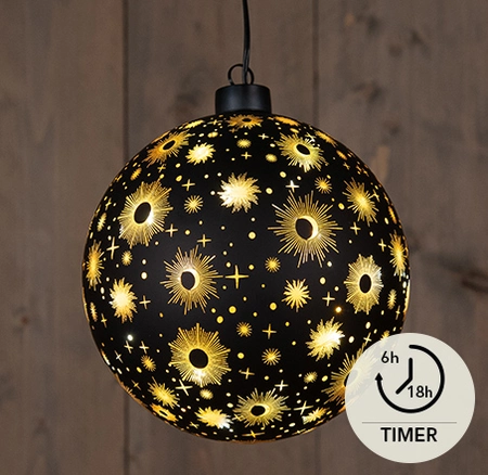 GLAS BAL MAT ZWART KOSMOS 15CM