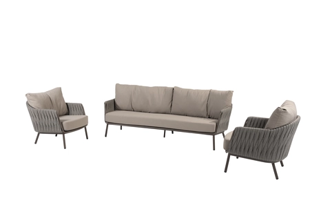 Cannes loungeset terre: 3-zits bank + 2x lounge stoel