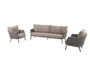 Cannes loungeset terre: 3-zits bank + 2x lounge stoel