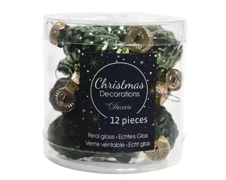 Dennenappel glas 12 stuks 40 mm Dennengroen
