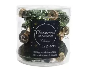 Dennenappel glas 12 stuks 40 mm Dennengroen