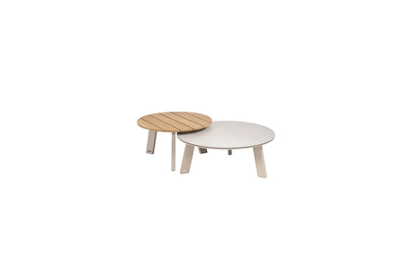 Emma set van 2 salontafels latte Ø 65 en Ø 80 cm printed keramiek / teak top