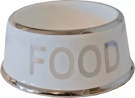 Hondeneetbak FOOD wit/zilver. 18 cm.