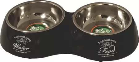 Hondeneetbak Water en FOOD plastic/rvs zwart. 27 cm.