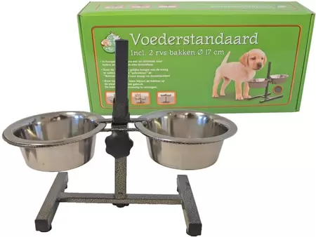 Hondeneetbakstandaard Water en Food incl. 2 bakken hamerslag. 17 cm.