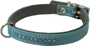 Halsband nappa met strass Turquoise/Grijs 14mm/25cm