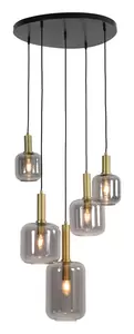 Hanglamp 5L Ø66x80 cm LEKAR antiek brons+smoke glas