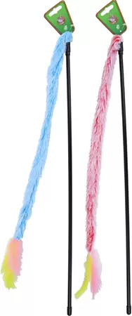 Kattenspeelgoed hengel softy met veer en bel, blauw/roze