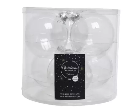 Kerstbal glas 6 stuks 80 mm transparant