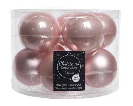 Kerstbal glas 10 stuks 60 mm Poederroze