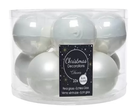 Kerstbal glas 10 stuks 60 mm Winterwit