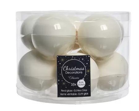 Kerstbal glas 10 stuks 60 mm Wolwit