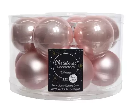 Kerstbal glas 12 stuks 50 mm Poederroze