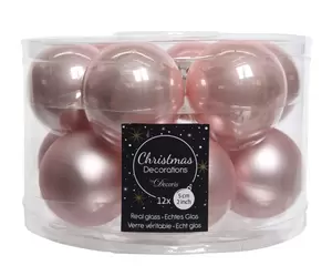 Kerstbal glas 12 stuks 50 mm Poederroze