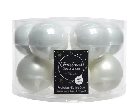 Kerstbal glas 12 stuks 50 mm Winterwit