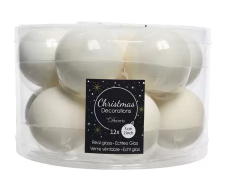 Kerstbal glas 12 stuks 50 mm Wolwit