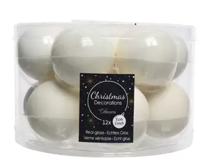 Kerstbal glas 12 stuks 50 mm Wolwit