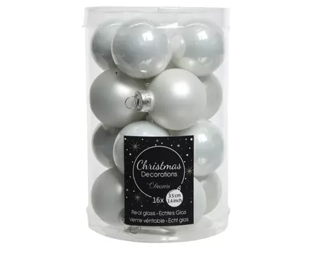 Kerstbal glas 16 stuks 35 mm Winterwit