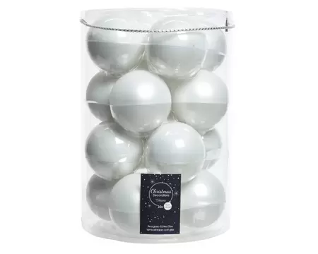 Kerstbal glas 16 stuks 80 mm Winterwit