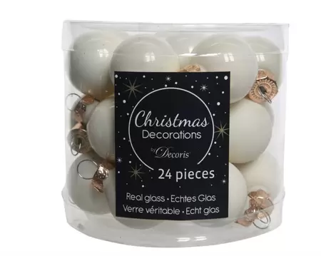 Kerstbal glas 24 stuks 25 mm Wolwit