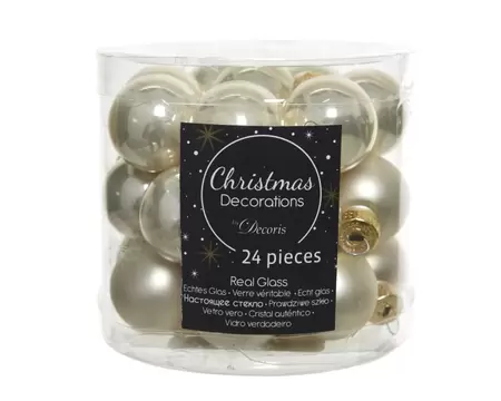 Kerstbal glas 24 stuks 25 mm Parel