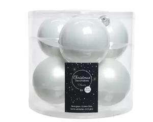 Kerstbal glas 6 stuks 80 mm Winterwit