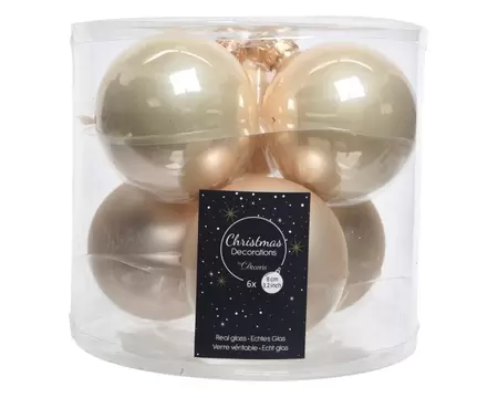 Kerstbal glas 6 stuks 80 mm Parel