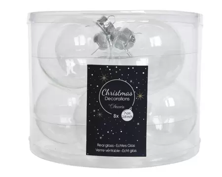 Kerstbal glas 8 stuks 70 mm transparant