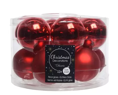 Kerstbal glas 12 stuks 50 mm Kerstrood