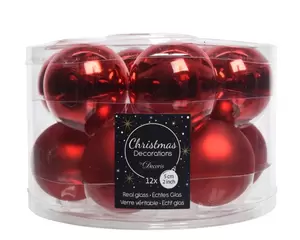 Kerstbal glas 12 stuks 50 mm Kerstrood