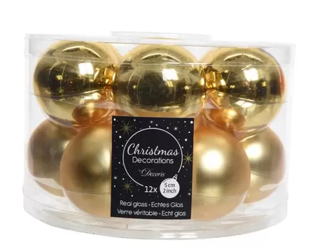Kerstbal glas 12 stuks 50 mm Licht Goud