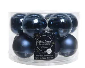 Kerstbal glas 12 stuks 50 mm Nacht Blauw