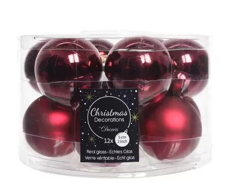 Kerstbal glas 12 stuks 50 mm Ossenbloed