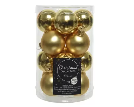 Kerstbal glas 16 stuks 35 mm Licht Goud