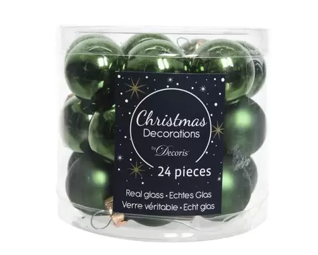 Kerstbal glas 24 stuks 25 mm Dennengroen