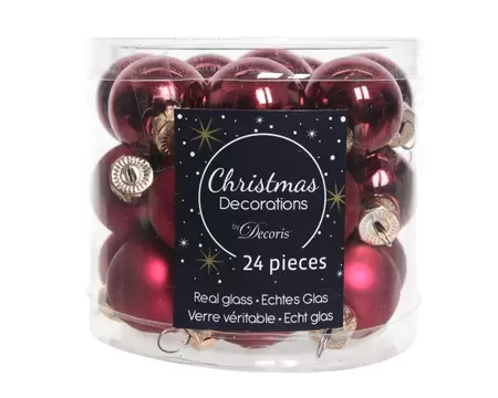 Kerstbal glas 24 stuks 25 mm Ossenbloed