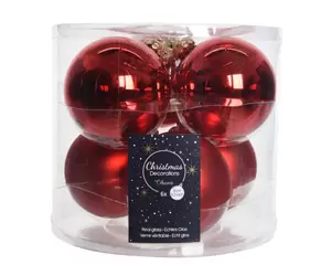 Kerstbal glas 6 stuks 80 mm Kerstrood