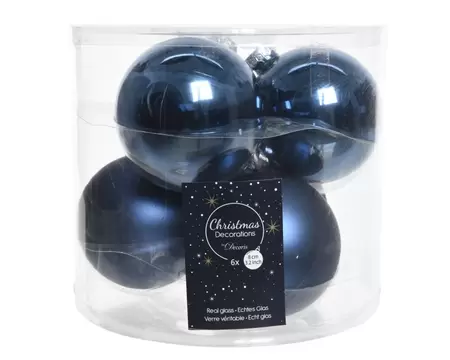 Kerstbal glas 6 stuks 80 mm Nacht Blauw