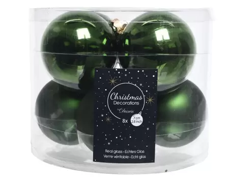 Kerstbal glas 8 stuks 70 mm Dennengroen
