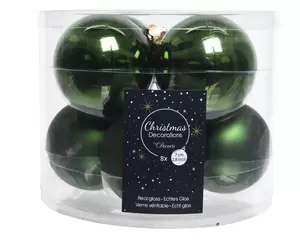 Kerstbal glas 8 stuks 70 mm Dennengroen