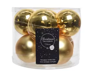 Kerstbal glas 8 stuks 70 mm Licht Goud
