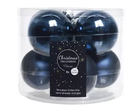 Kerstbal glas 8 stuks 70 mm Nacht Blauw
