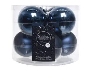 Kerstbal glas 8 stuks 70 mm Nacht Blauw
