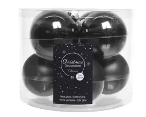 Kerstbal glas 8 stuks 70 mm Zwart