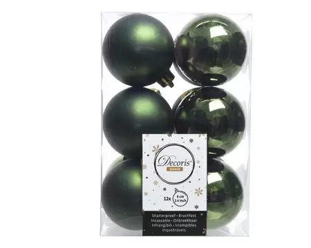 Kerstbal plastic 12 stuks 60 mm dennengroen