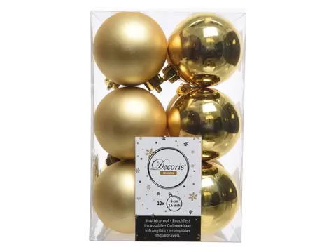 Kerstbal plastic 12 stuks60 mm Licht Goud