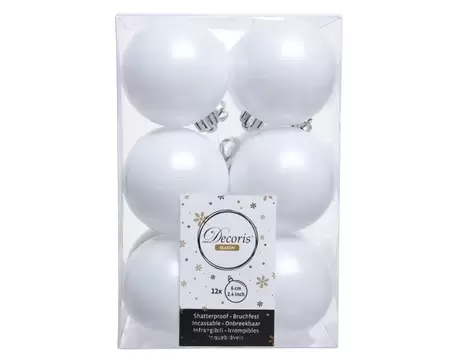 Kerstbal plastic 12 stuks 60 mm Winterwit
